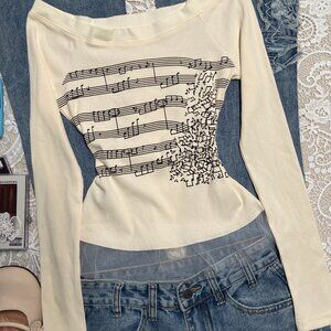 Original White Letter Print Long Sleeve T-Shirt Women